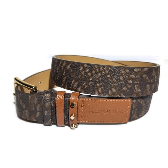 MICHAEL Michael Kors Signature Brown & Gold Square buckle Belt New with tags L main image 9